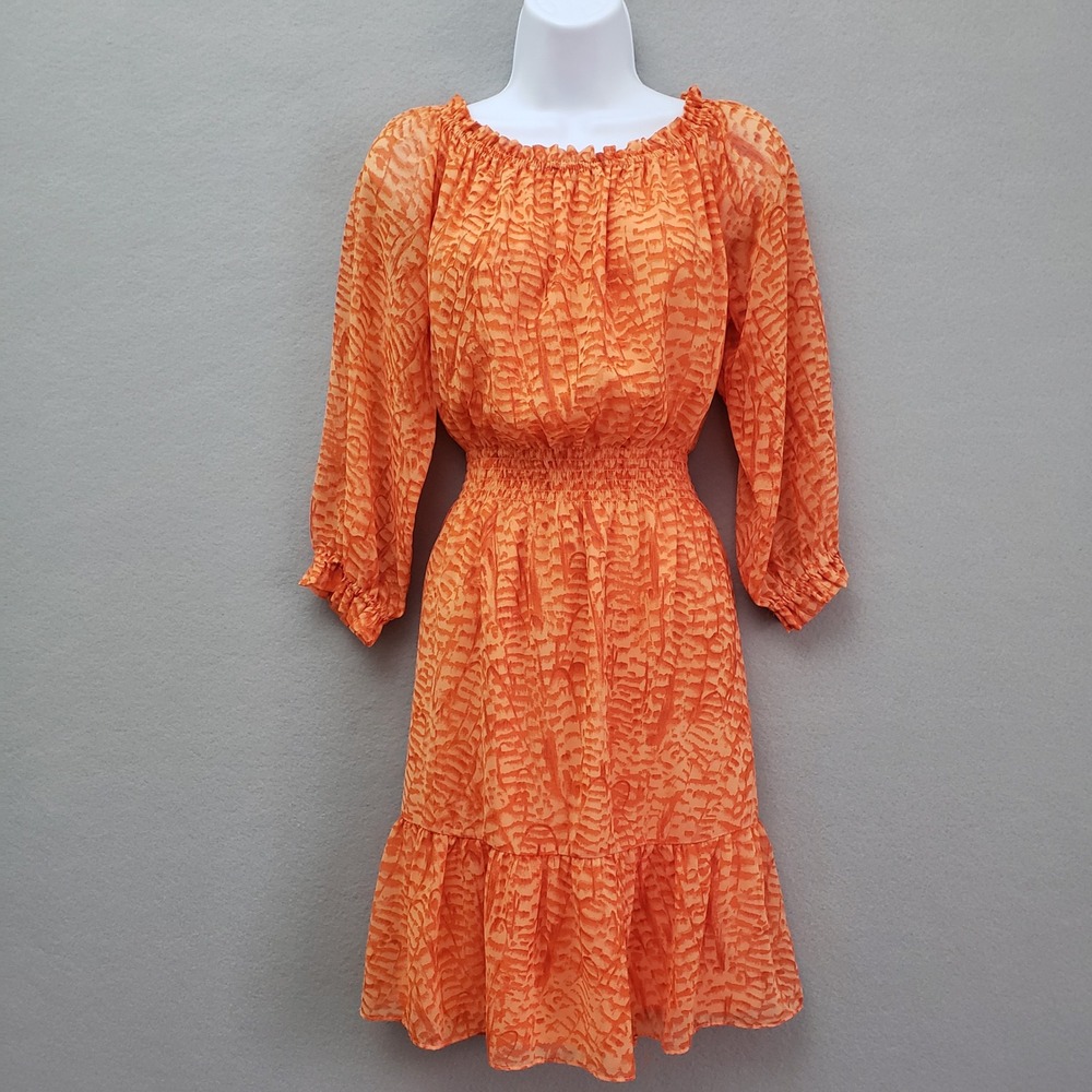 Nine West Women M Mini Dress Sunset Orange Girly BOHO Peasant Cottagecore Cruise